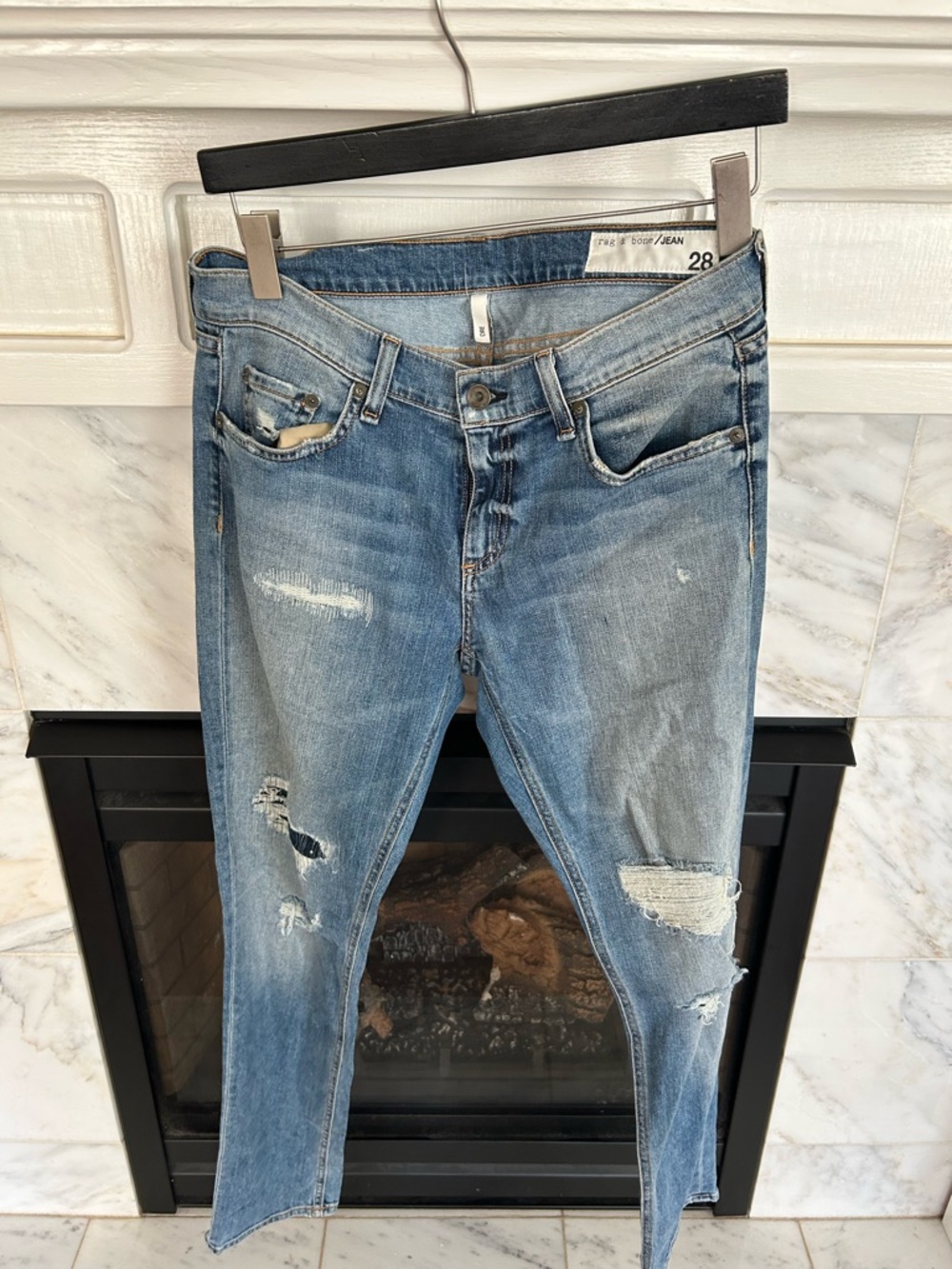 rag & bone Light Blue Distressed Skinny Jeans